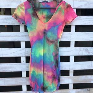 Tie Dye Neon Mesh Beach Coverup Dress Small